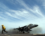 Marine Corps AV-8B Harrier II- performs a vertical takeoff
