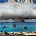 A wonderful photo of an Atom Bomb being tested in the Bikini Atoll shortly after World War Two