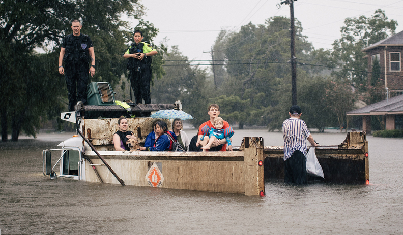 Civilians waited for emergency crews in the Meyerland area of Houston