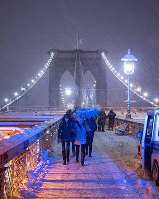 Cold as ice on the Brooklyn Bridge walkway