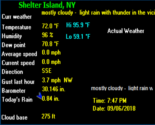 Current Conditions - 09-06-2018 748pm - Shelter Island, NY